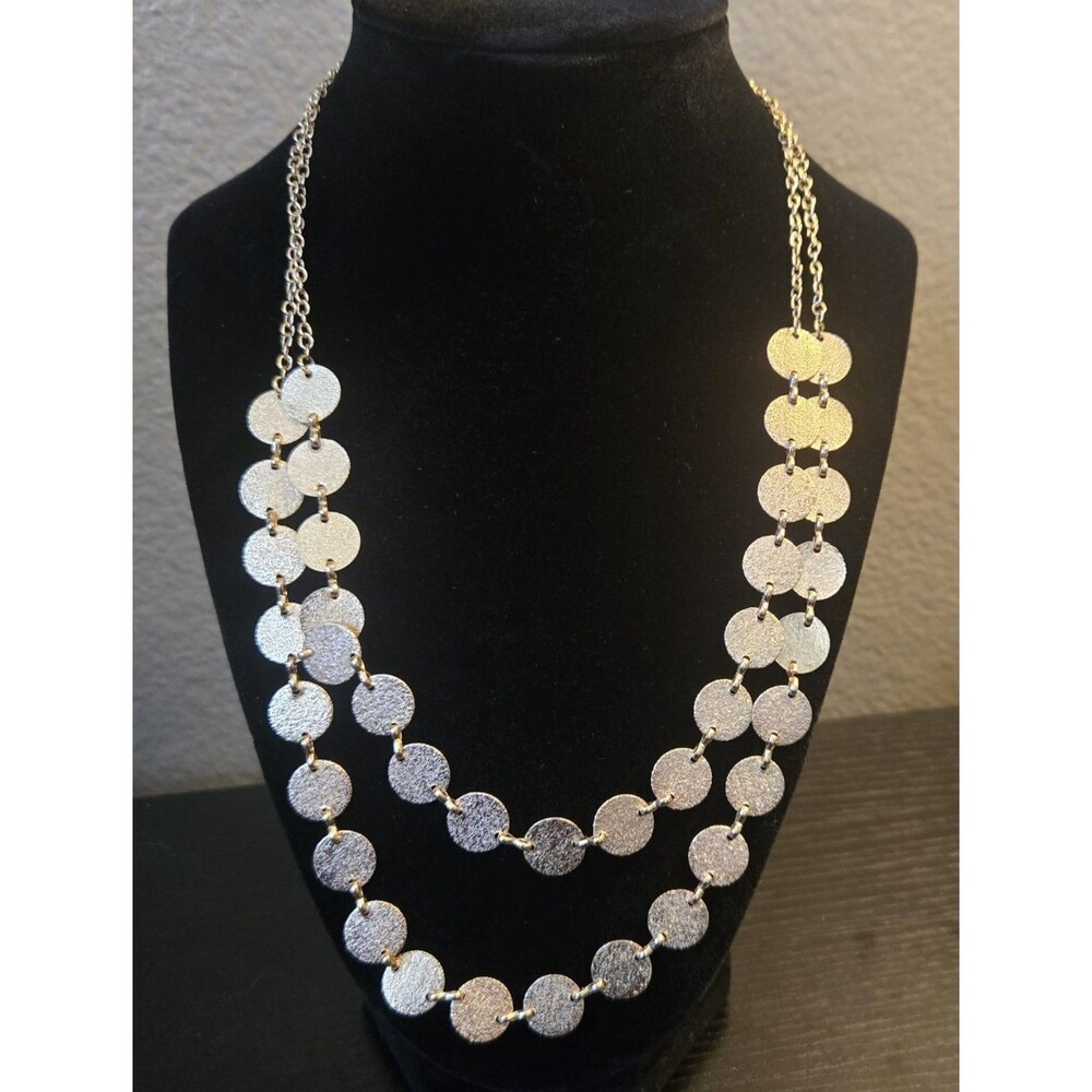 Plunder 22" Gold Hammered Metal Disc Multi Strand Statement Necklace Chunky Boho